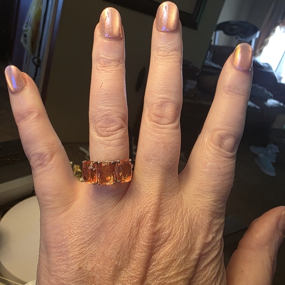 Designer STS/ Chuck Clemency Orange Tourmaline 3 Stone Ring - Picture 4 of 7